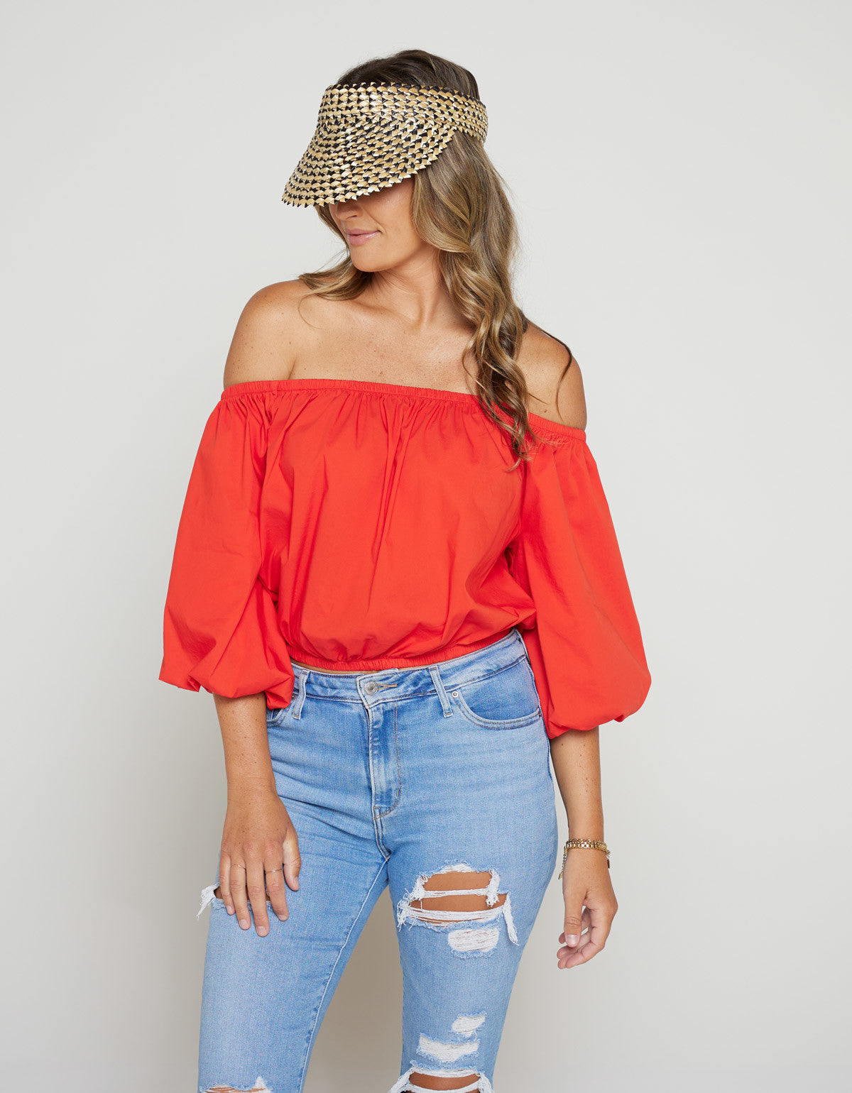 Cleobella Braided Straw Visor Hat Doba